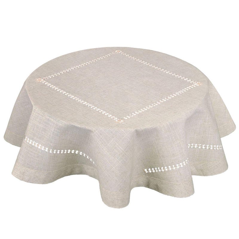 Grelucgo Small Double Hemstitch Solid Color Natural Tablecloth for Coffee Table, Round 36 Inch - Image 1